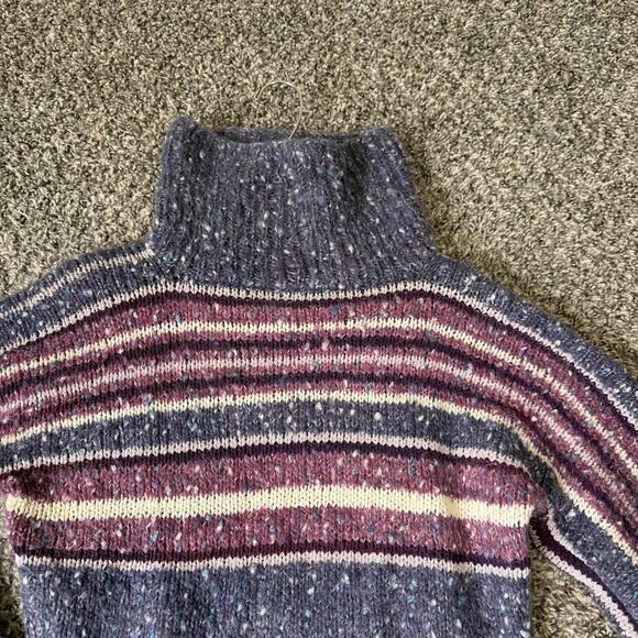 VTG Y2K Preppy Chunky Knit Striped Turtleneck Sweater XS Purple Wool Alpaca? - Picture 2 of 5